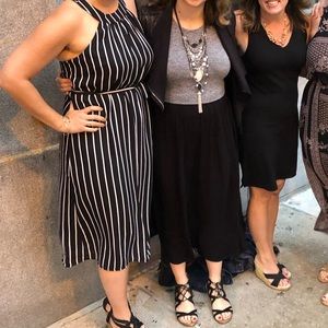 Striped tea length halter top dress